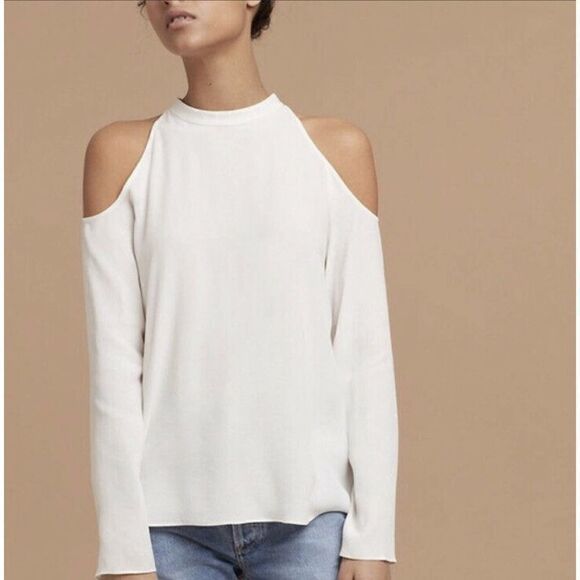 Aritzia Wilfred McCall Blouse Sz Small Ivory White Cold Shoulder Long Sleeve - Picture 1 of 9